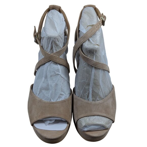 Naturalizer Melody Taupe Suede Platform PeepToe Block Heel Sandals Womens 9.5M - Picture 3 of 7